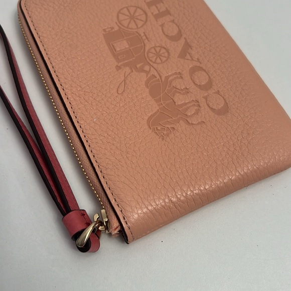 Coach Wallet Wristlet 6” x 4” peach Color with pink wristlet handle - Picture 5 of 8